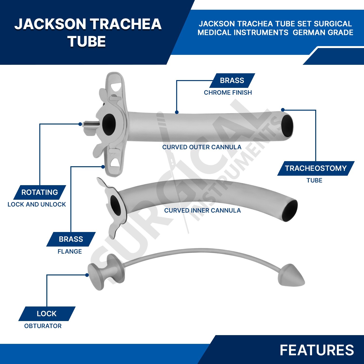 Jackson Trachea Tube Set Surgical Instrument Size 9 Stainless Steel German Grade