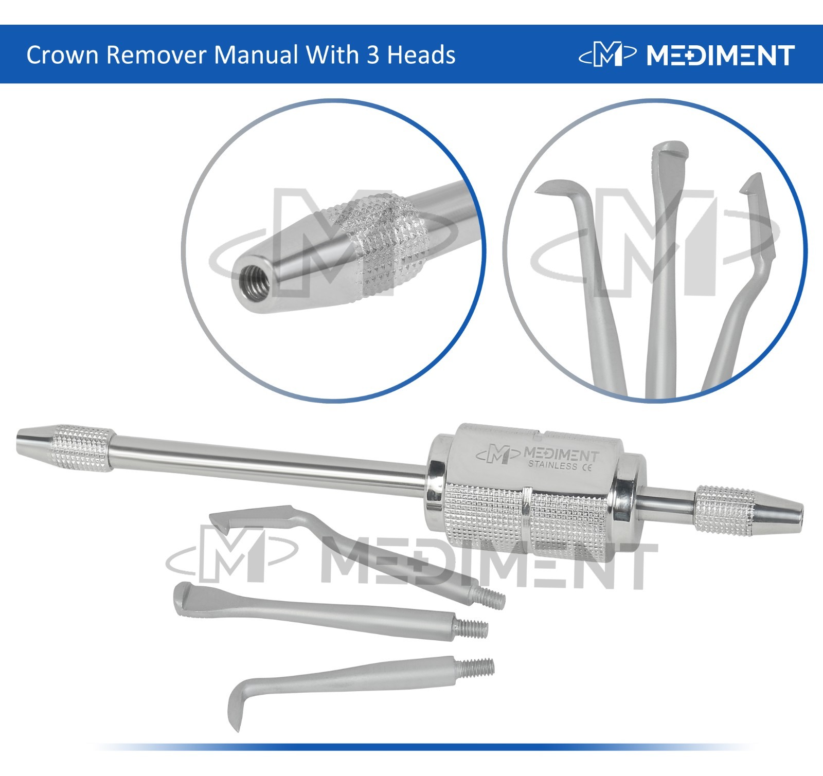 Crown Remover Manual With 3 Tips Bridge Removal Restoration Dental Instruments