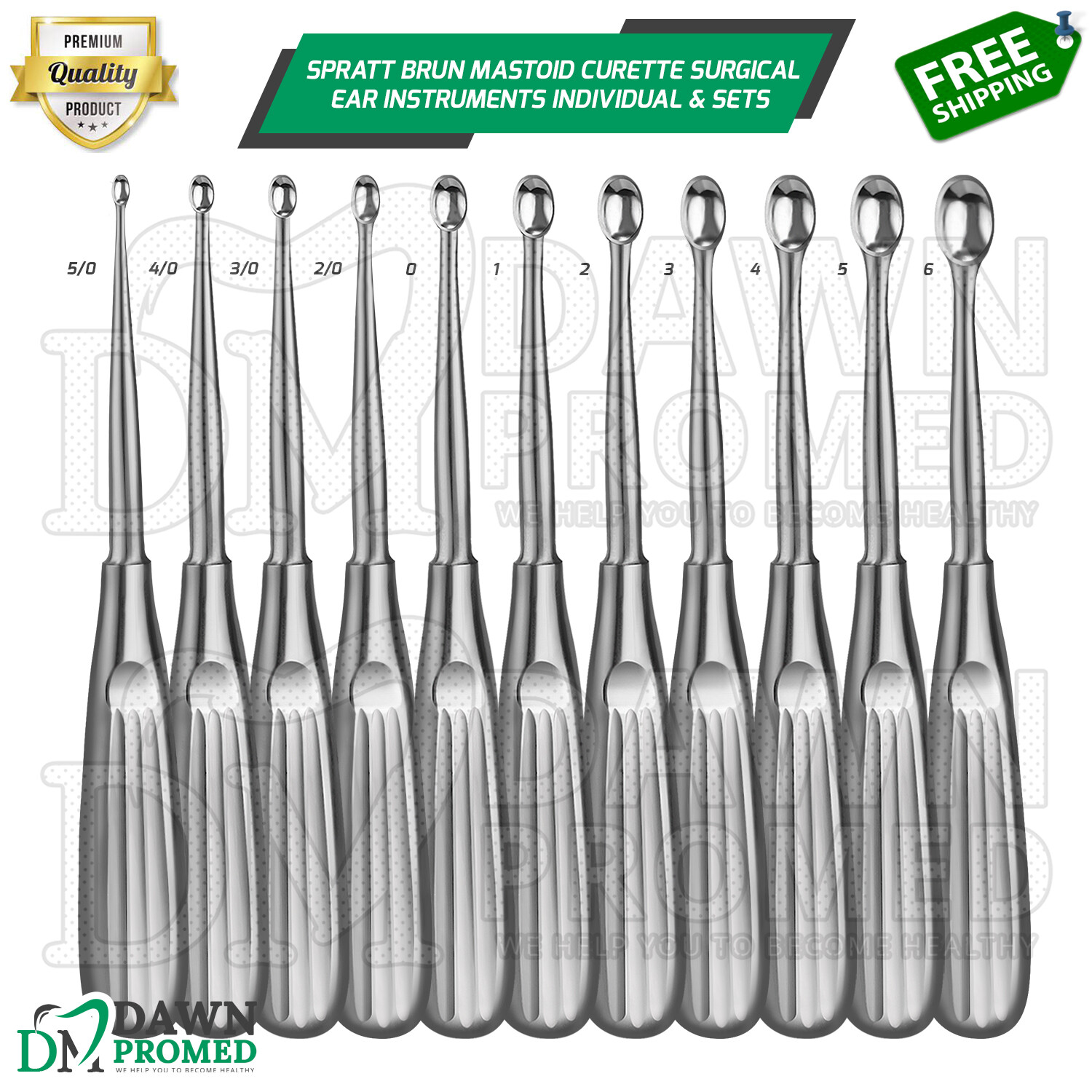 Spratt Brun Mastoid Curette Available Individual & Sets Surgical Ear Instruments