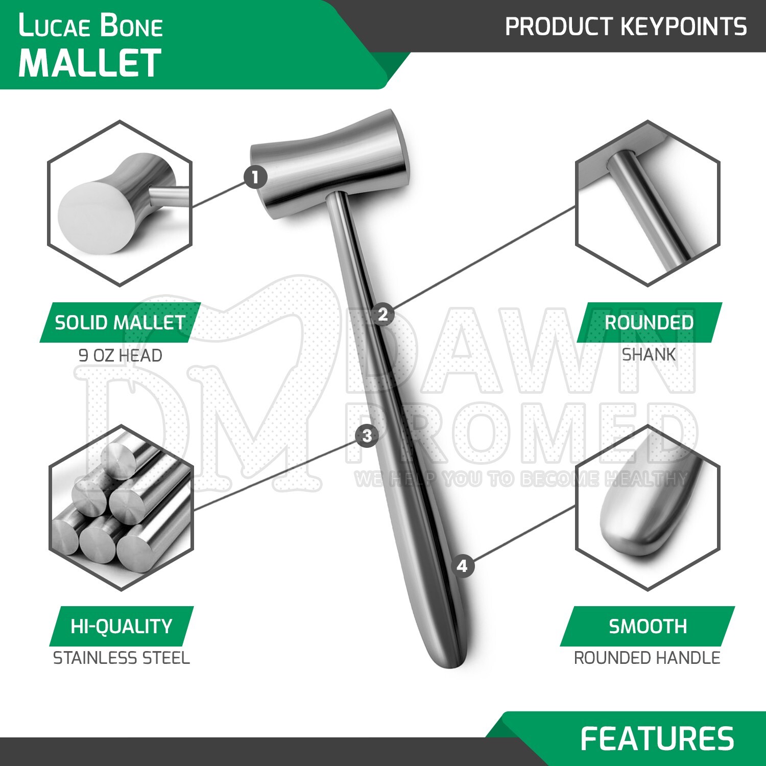 Lucae Mallet 7.5″ Solid 9oz Head Orthopedic Veterinary Instrument German Grade