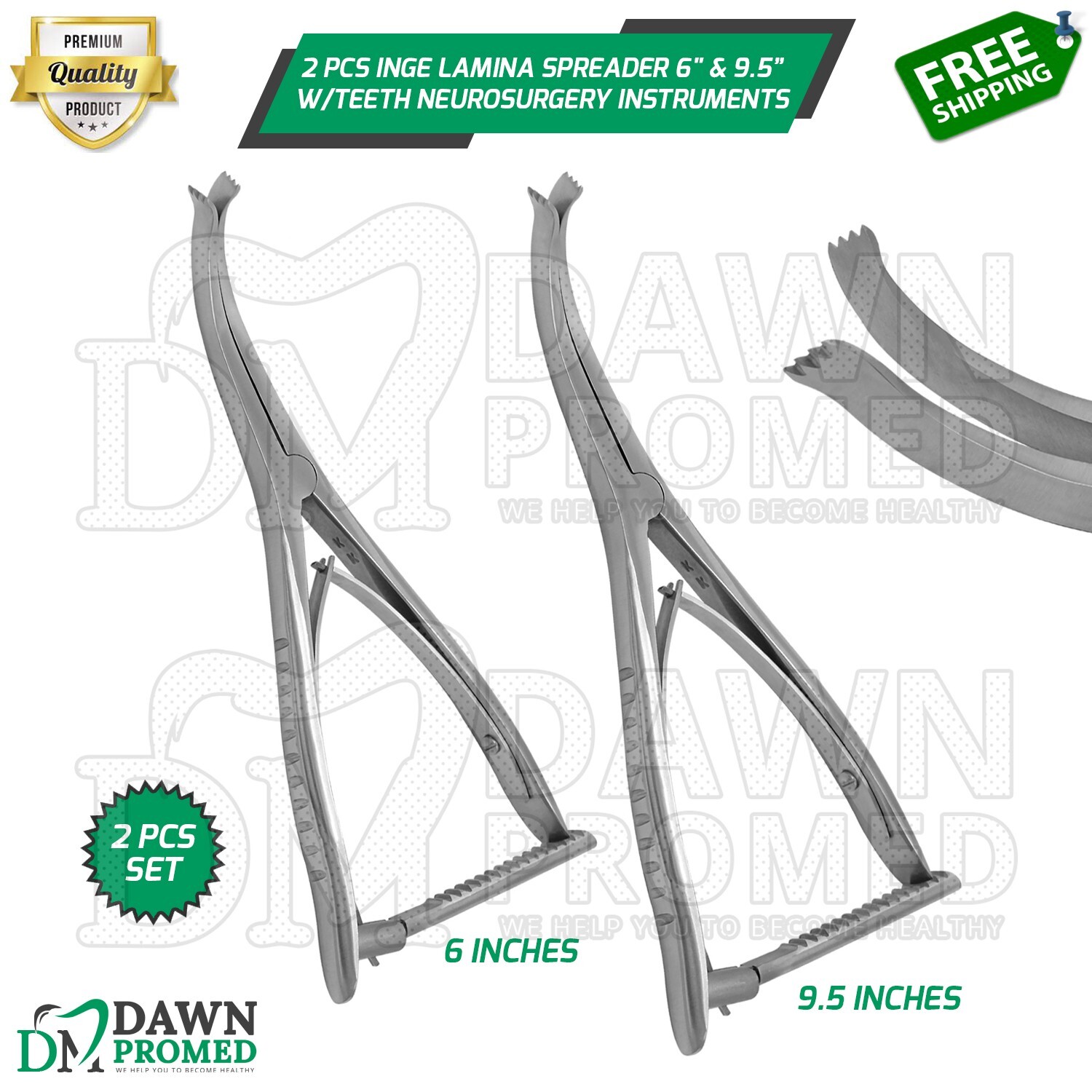 2 Pcs Inge Lamina Spreader 6″ & 9.5″ W/Teeth Neurosurgery Instruments German Gr