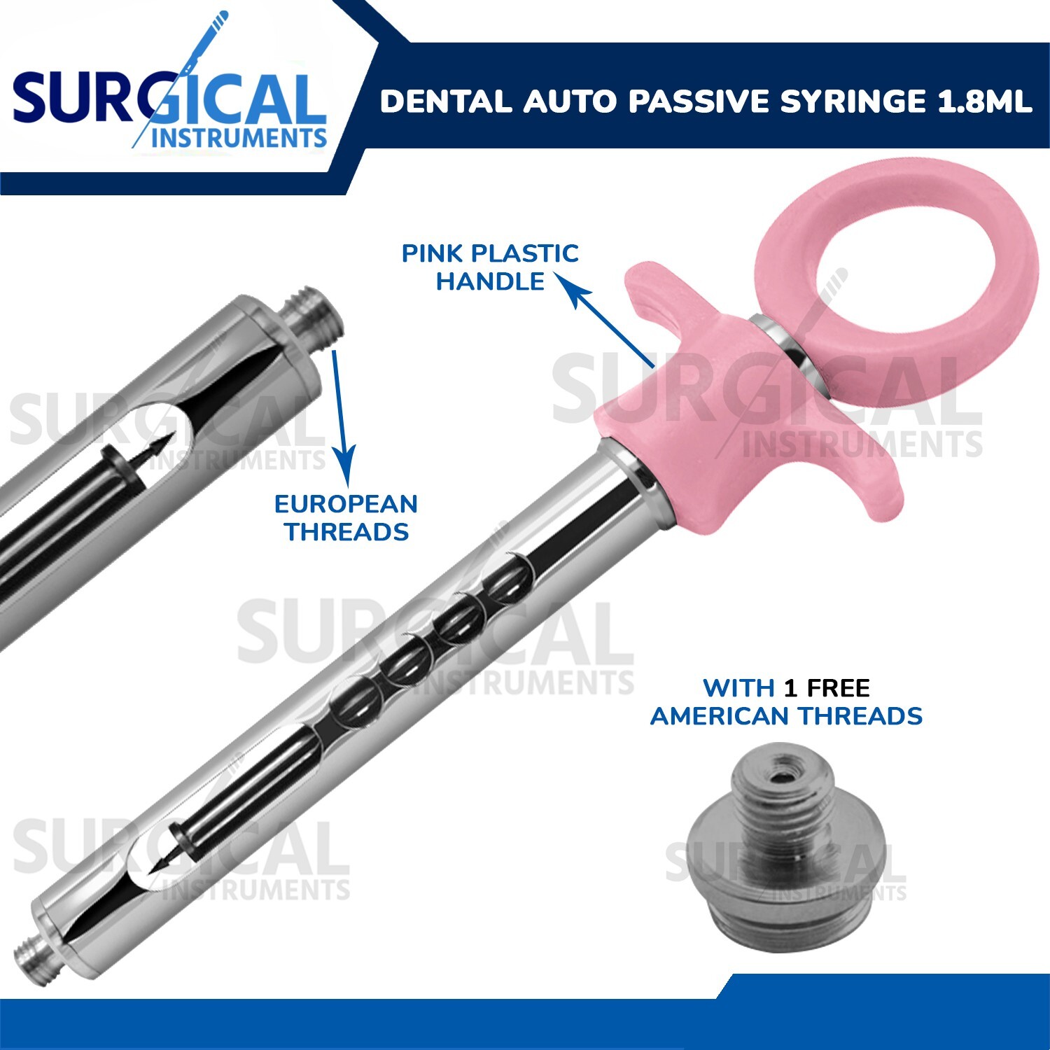 Dental Anesthetic Syringes 1.8ml Cartridge Auto Passive Pink German Grade
