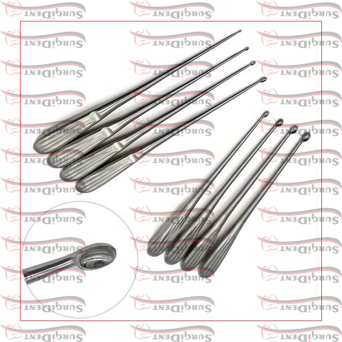 Volkmann Bone Curette Sharp Spoon Set of 8 PCs Dental Tissue Surgery