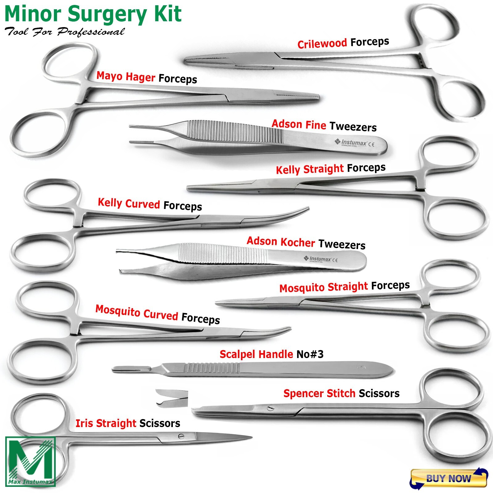 11Pcs Minor Surgery Kit Surgical Instruments Student Dissecting Suture Removal