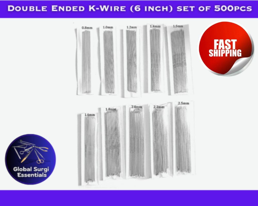 Double Ended K Wire (6 inch) set of 500pcs Veterinary SS