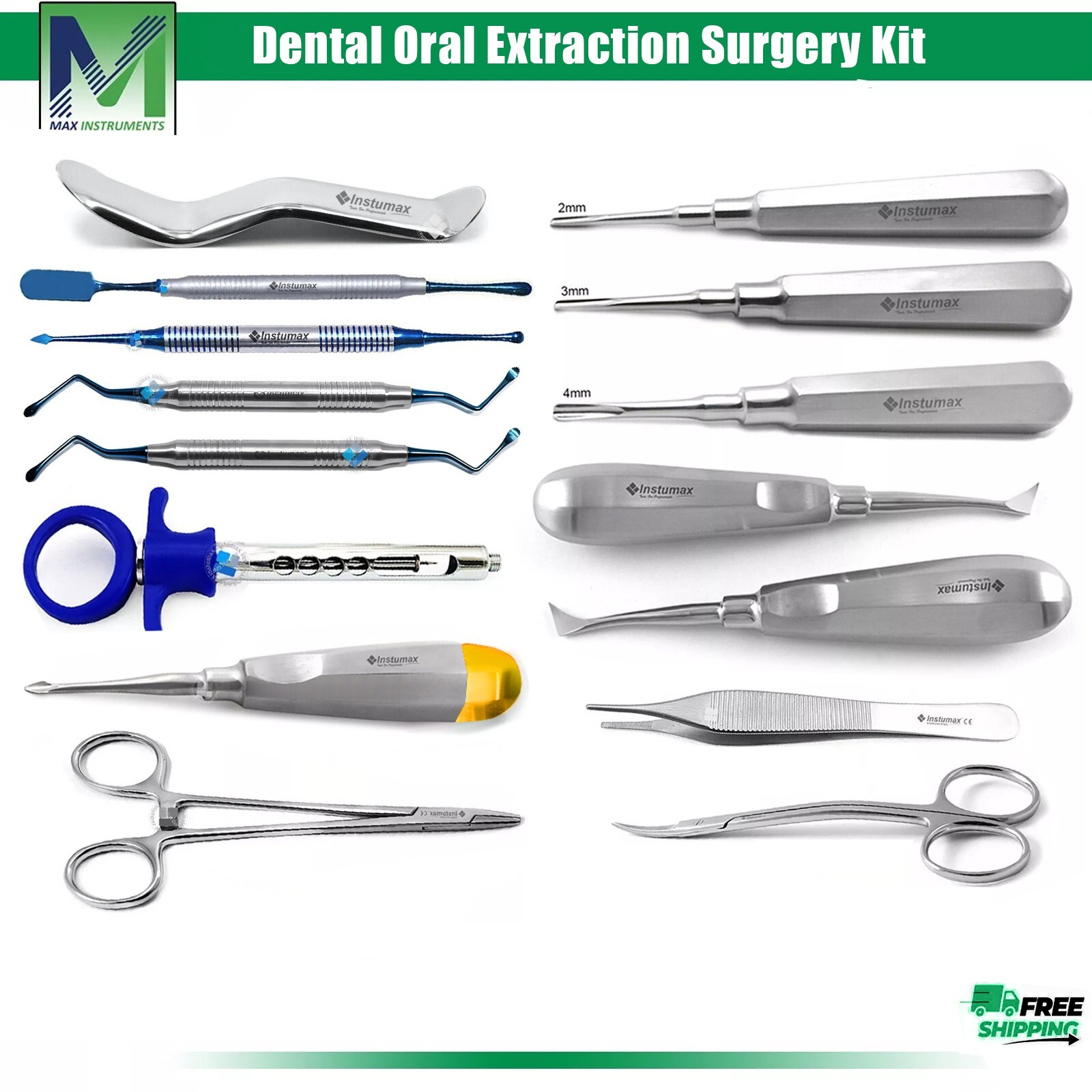 Dental Oral Tooth Extraction Root Surgery Instruments Elevators Curettes Syringe
