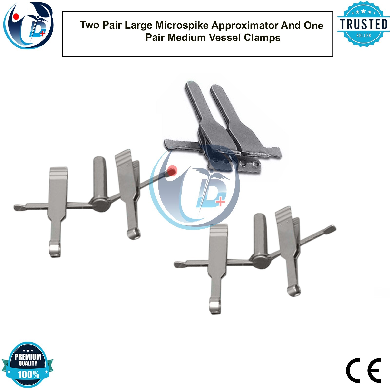 Two Pair Large Microspike Approximator And One Pair Medium Vessel Clamps