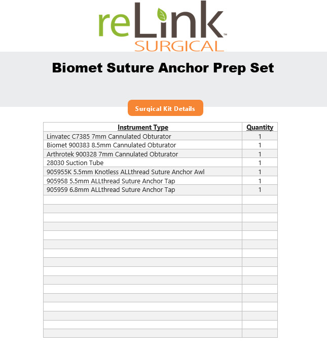 Zimmer Biomet Suture Anchor Prep Set