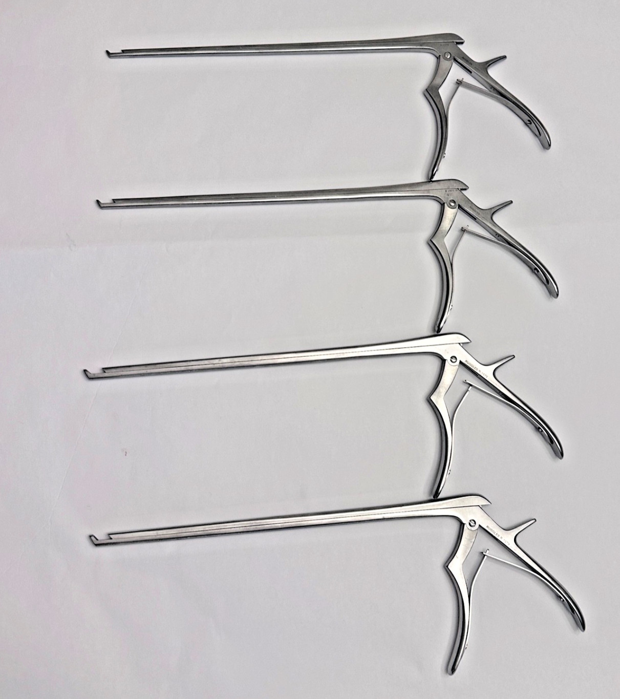 Set of 4 Ruggles Integra Spurling Kerrison Rongeurs 40º Up 15mm X 3mm-6mm 11″