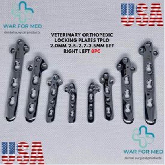 Veterinary Orthopedic Locking Plates TPLO 2.0mm 2.5-2.7-3.5mm Set Right Left 8Pc