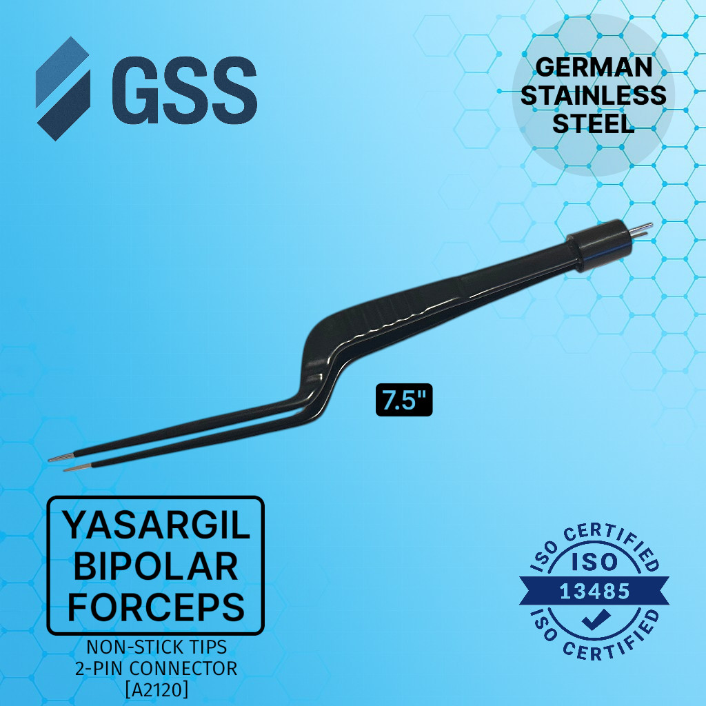 Yasargil Bipolar Forceps 7.5″ Bayonet Non-Stick Tips German Stainless Steel