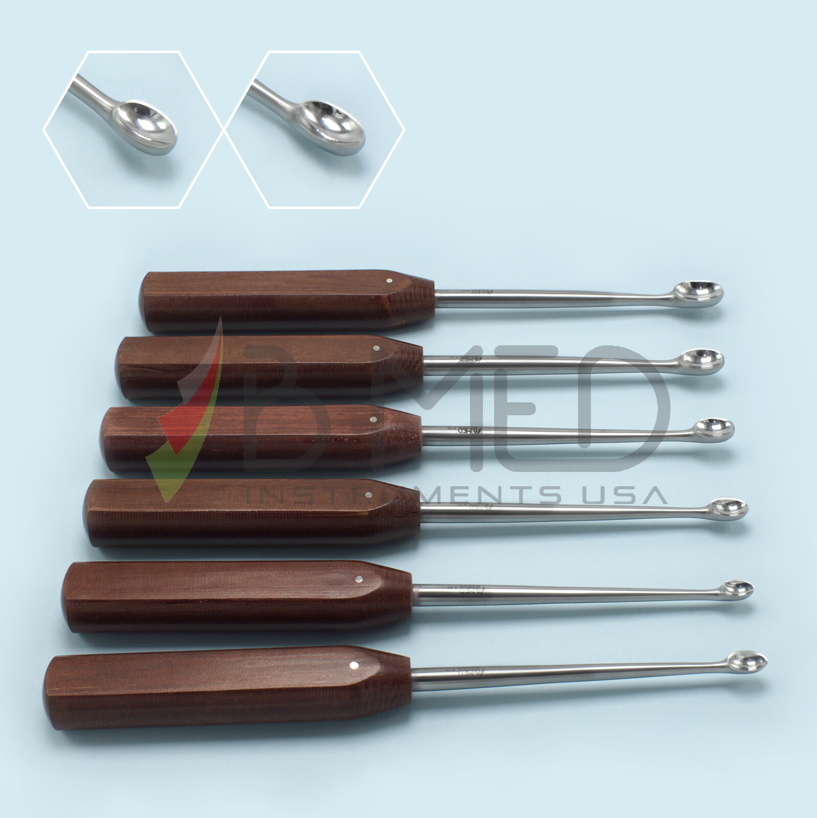 OR Grade Halle Spinal Bone Curettes Set Oval Cup Orthopedic Surgical Instrument