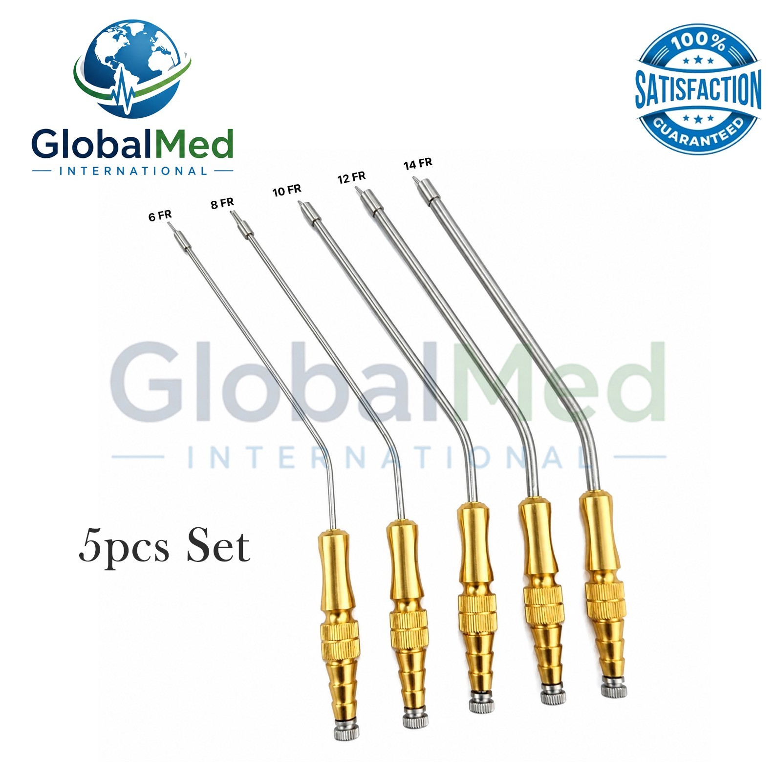 Frazier Suction Tube With Atraumatic Tip 6 To 14FR 5 PCs Set Surgical Instrument