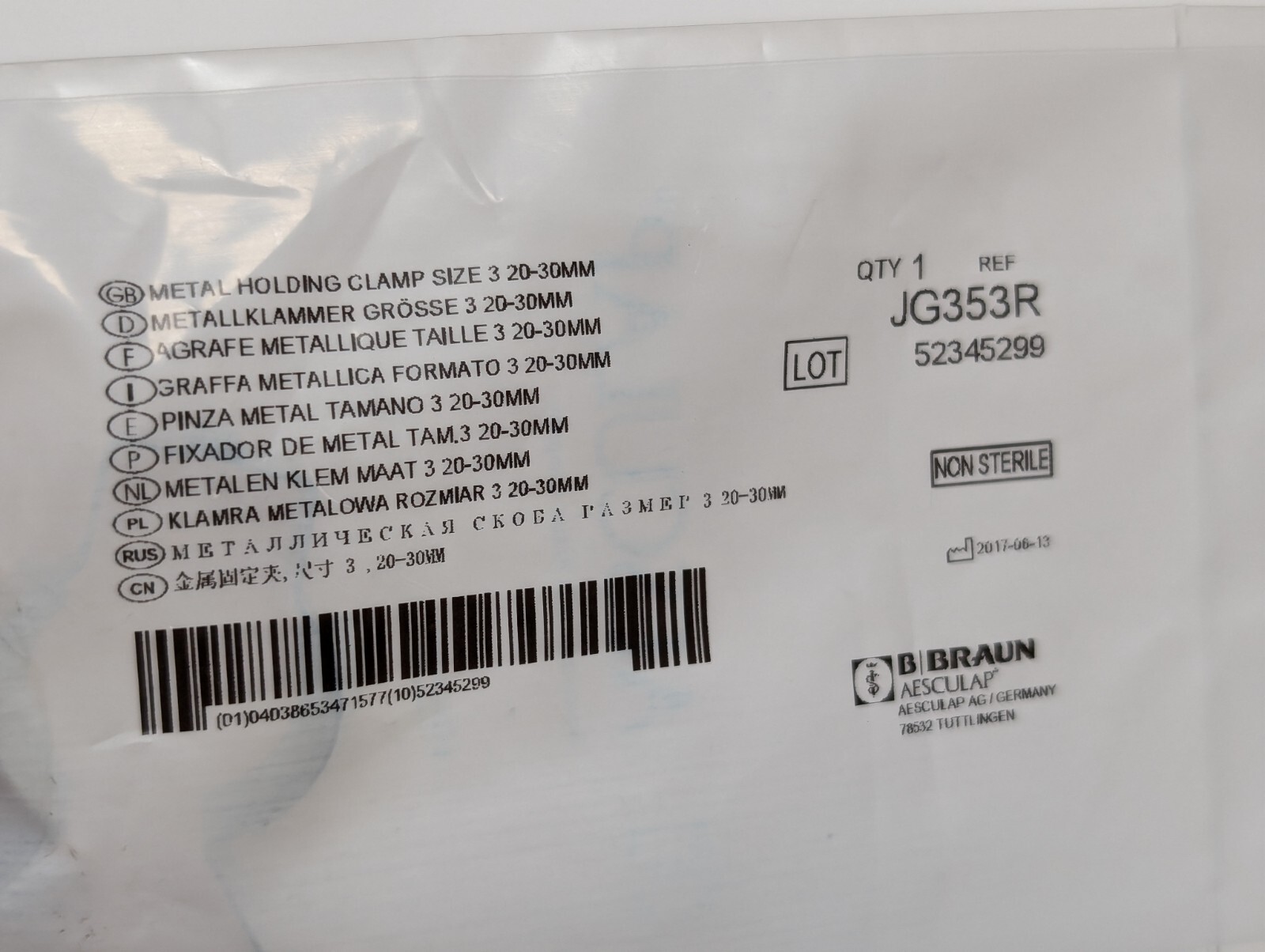 AESCULAP JG353R Metal Holding Clamp Size 3 20-30 mm Made In Germany (NEW).