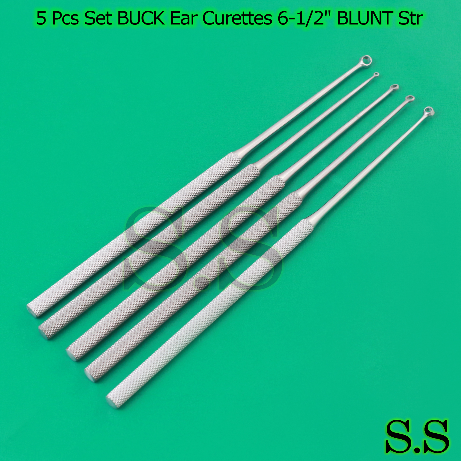 5 Pcs Set BUCK Ear Curettes 6-1/2″ BLUNT Str ENT Surgical Instruments
