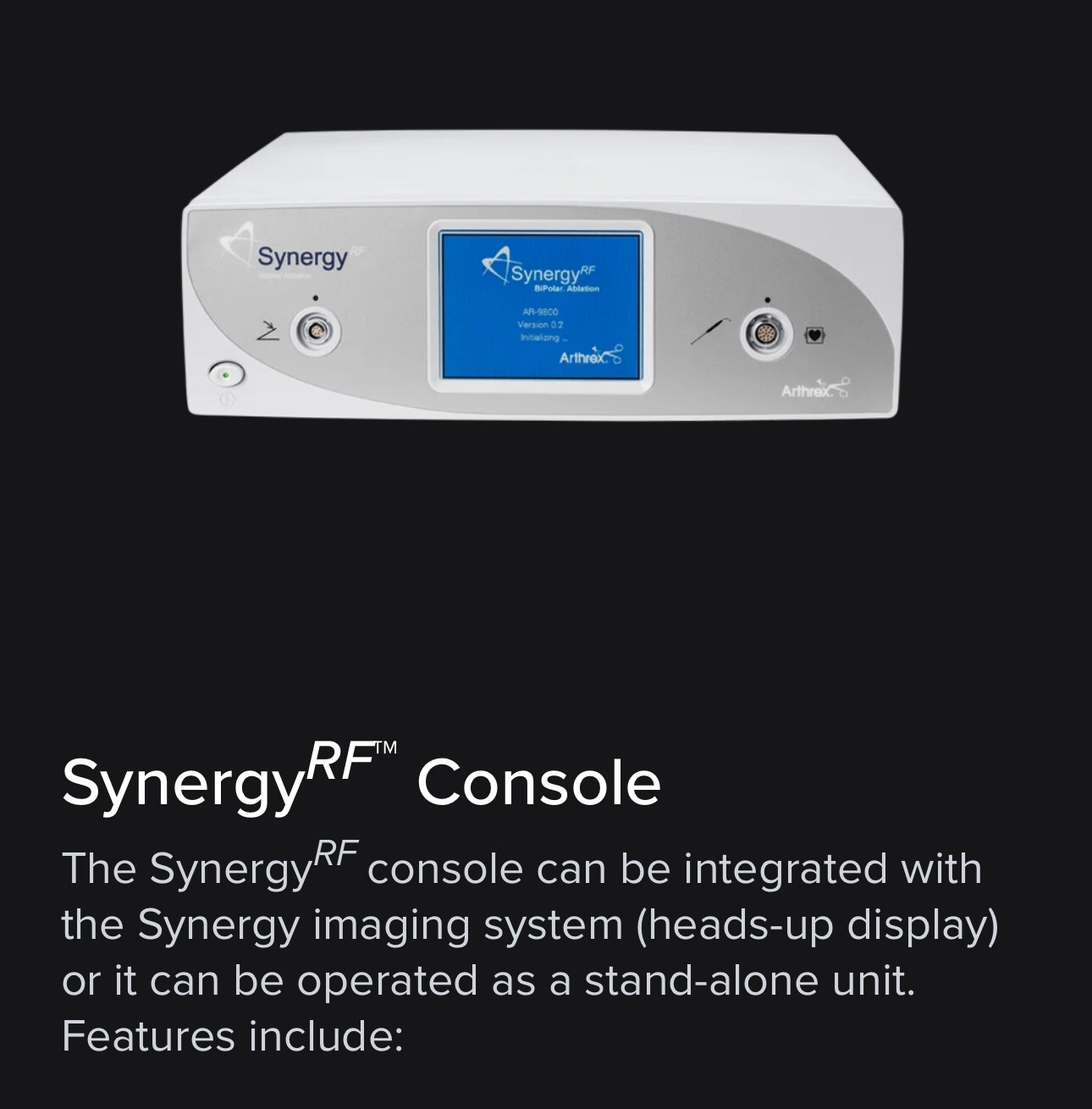 Arthrex AR-9800 Synergy RF Console W/Foot Pedal AR-9800F (Ablators Available)