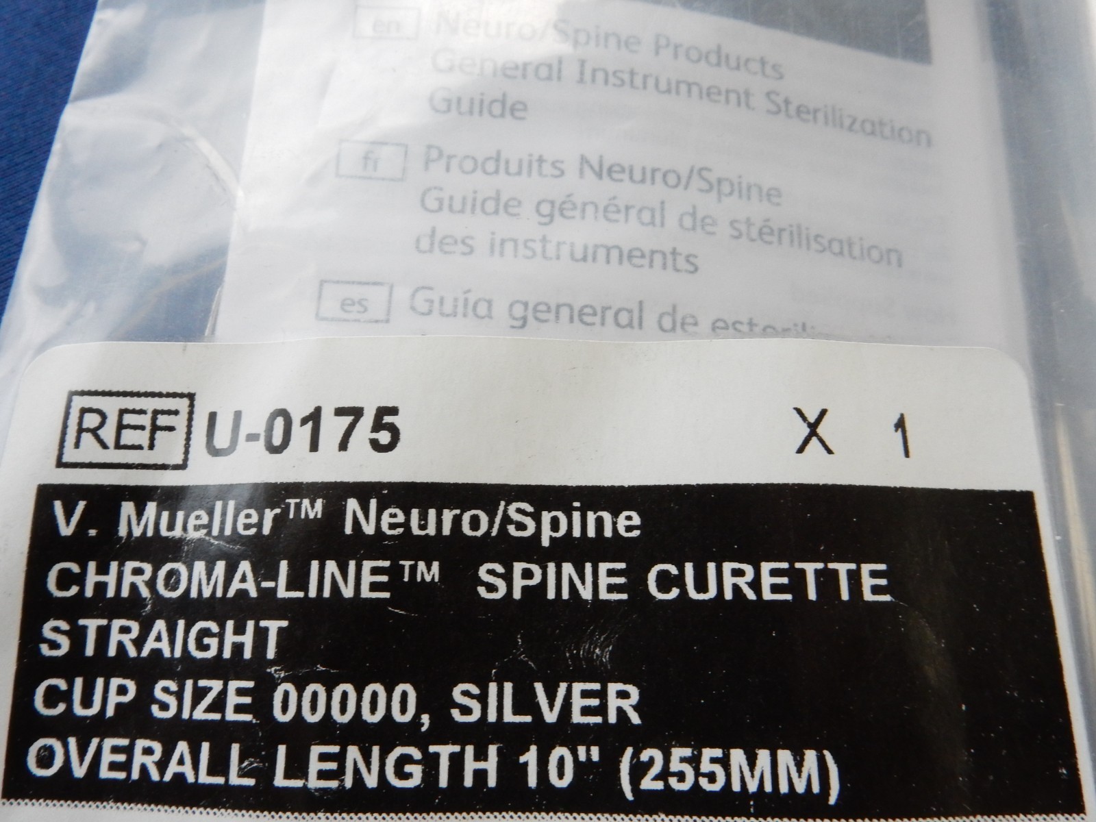 V. Mueller U-0175 Chroma-Line Spine Curette Straight Cup Size 00000 Silver – NEW