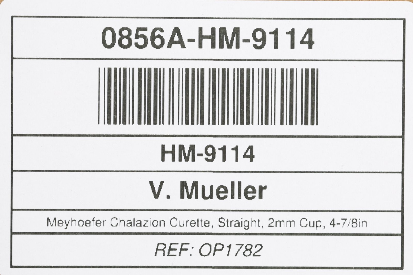 V. Mueller OP1782 Meyhoefer Chalazion Curette, Straight, 2mm Cup, 4-7/8in