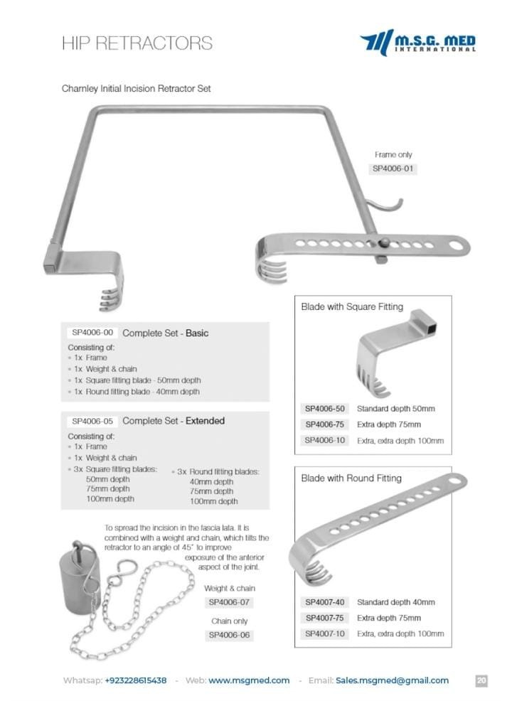 Charley Hip Initial Incision Retractor Set Orthopedic Surgical Instrument