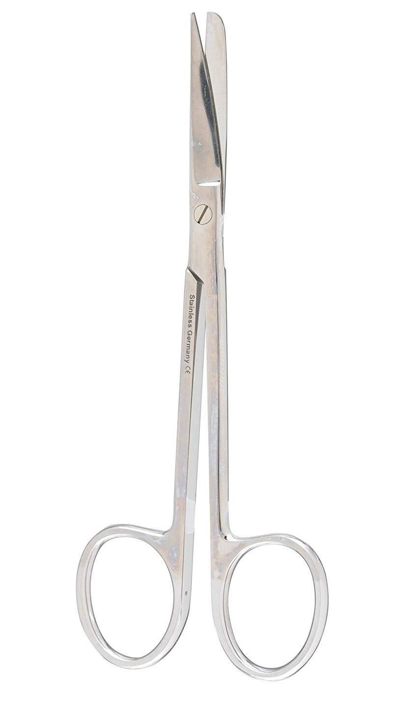 Plastic Surgery Scissor, 4.75″, Curved Blades, Sharp/Blunt Tips, 1Serrated Blade