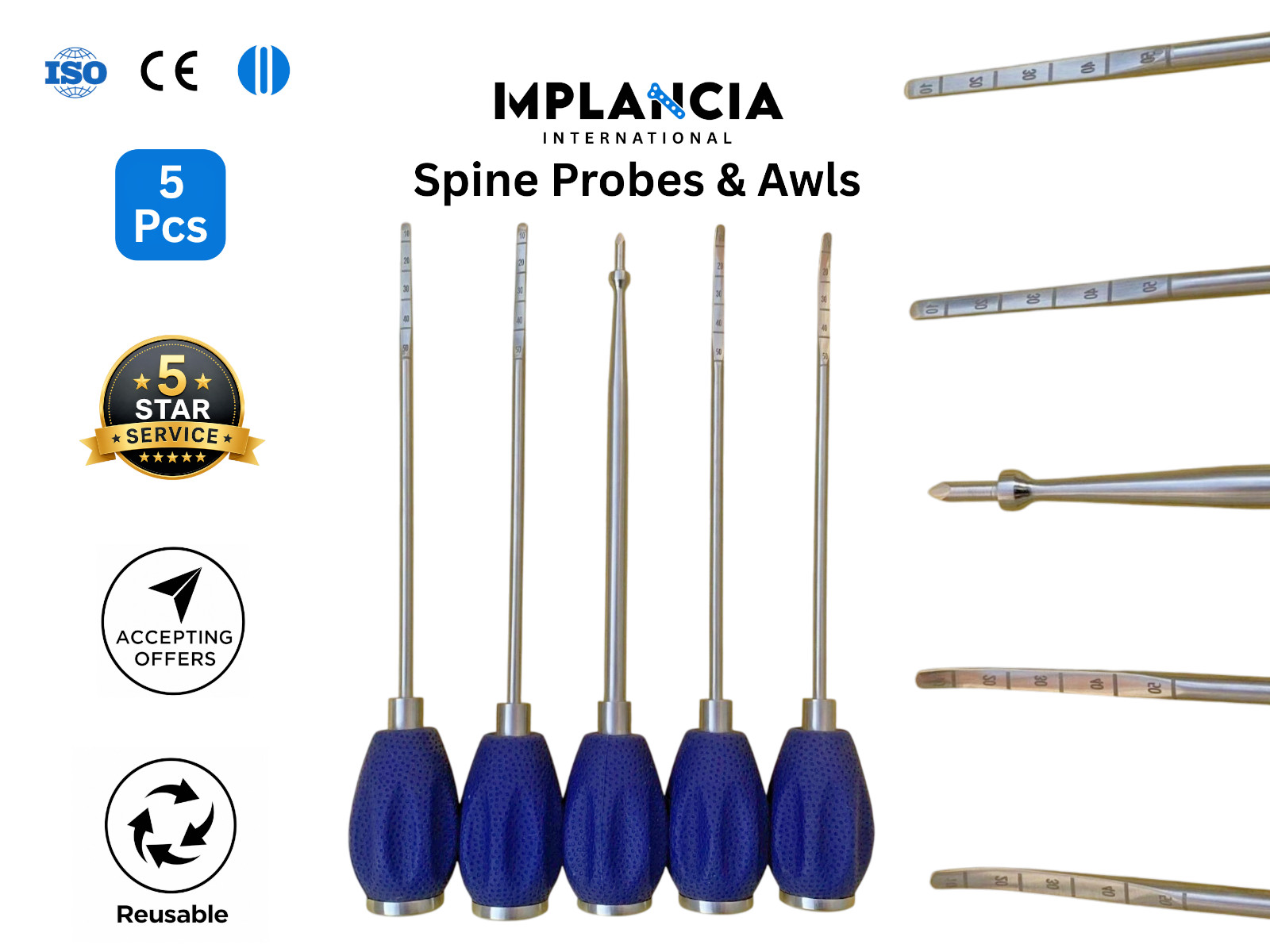 Probes & Awls Set of 5 – Neurosurgery Set / Orthopedic Surgical Instruments