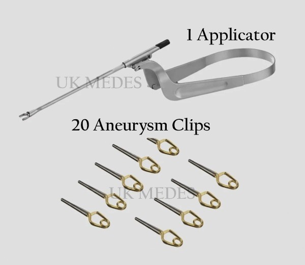 20 Aneurysm Clips & 1 Applicator For Neurosurgery Surgical INSTRUMENTS