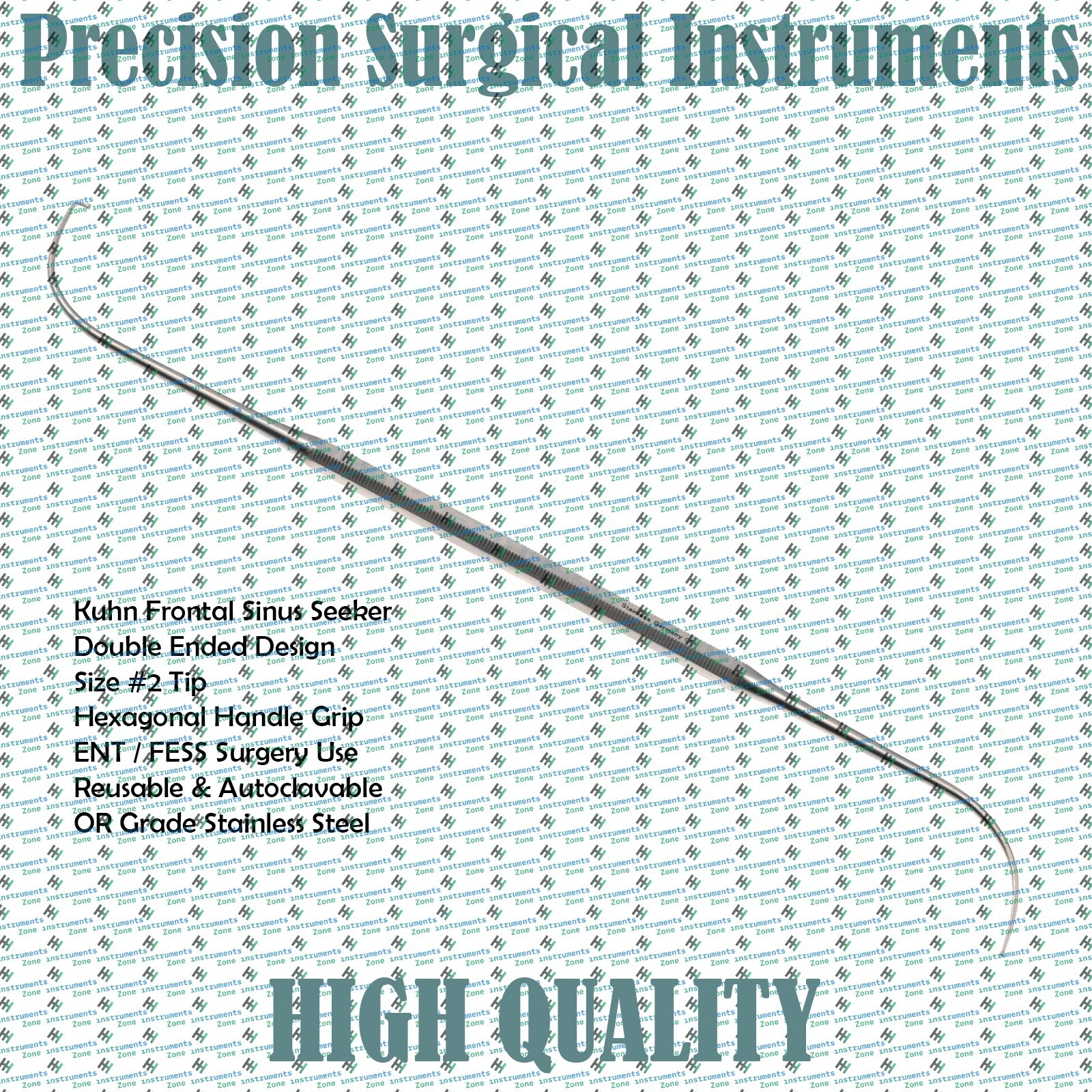 Kuhn Frontal Sinus Seeker Double Ended Size #2 Hexagonal Handle ENT Instrument