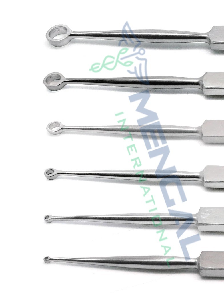 6 Pcs Fox Dermal Curettes Dermatology 1mm,2mm,3mm,4mm,5mm,6mm ENT Instruments
