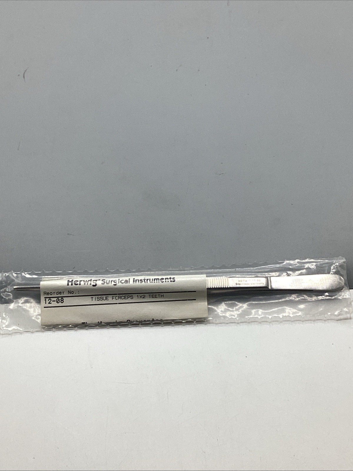 Herwig Tissue Forceps 8” Straight 1×2 Teeth Stainless Steel Surgical-Germany-NEW