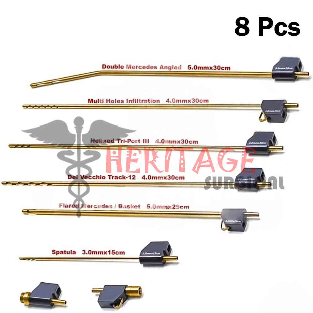 MicroAire Pal Type Fitting Liposuction Cannulas Reusable Set of 8 Pcs