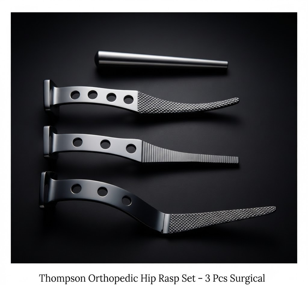 Thompson Orthopedic Hip Rasp Set – 3 Pcs Professional Grade Surgical Instruments