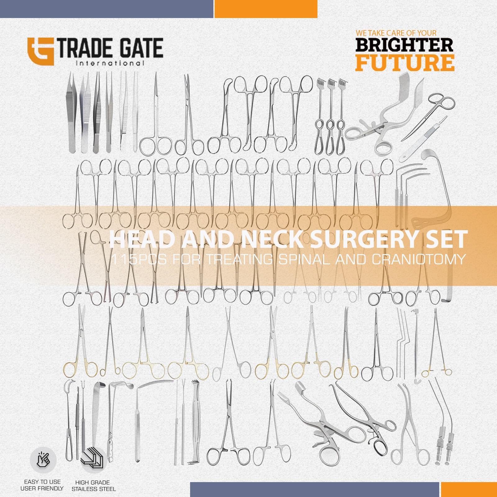 Head And Neck Surgery Set Of 115pcs For Treating Spinal And Craniotomy TGI-086