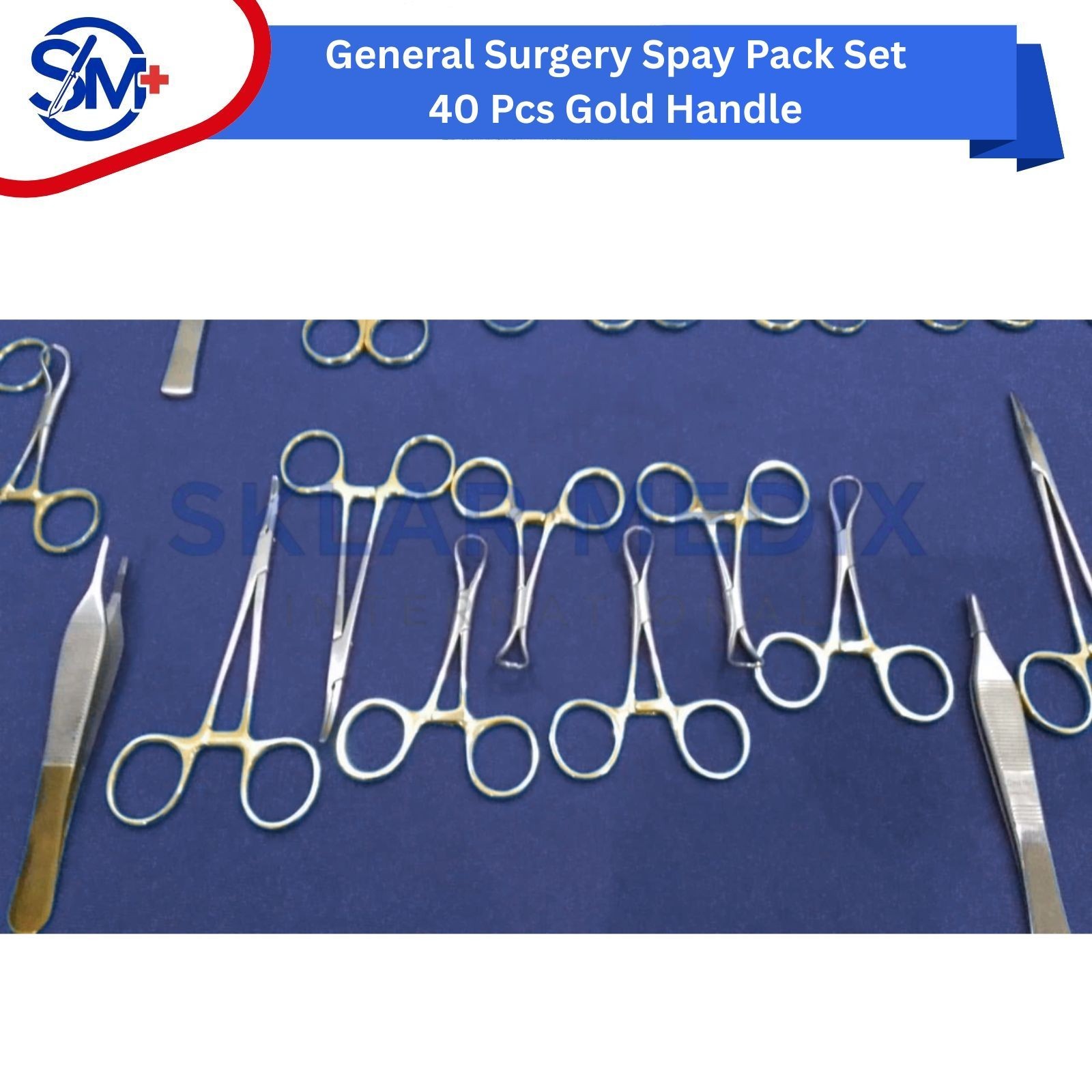 General Surgery Vet Spay Pack Set 40 Pcs Gold Handle Surgical Instruments Kit CE