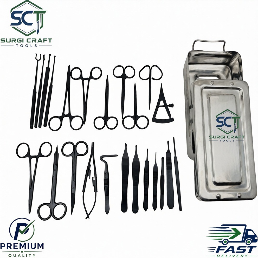 Blepharoplasty Instruments Set – Black | Plastic & Eye Surgery Kit with Box