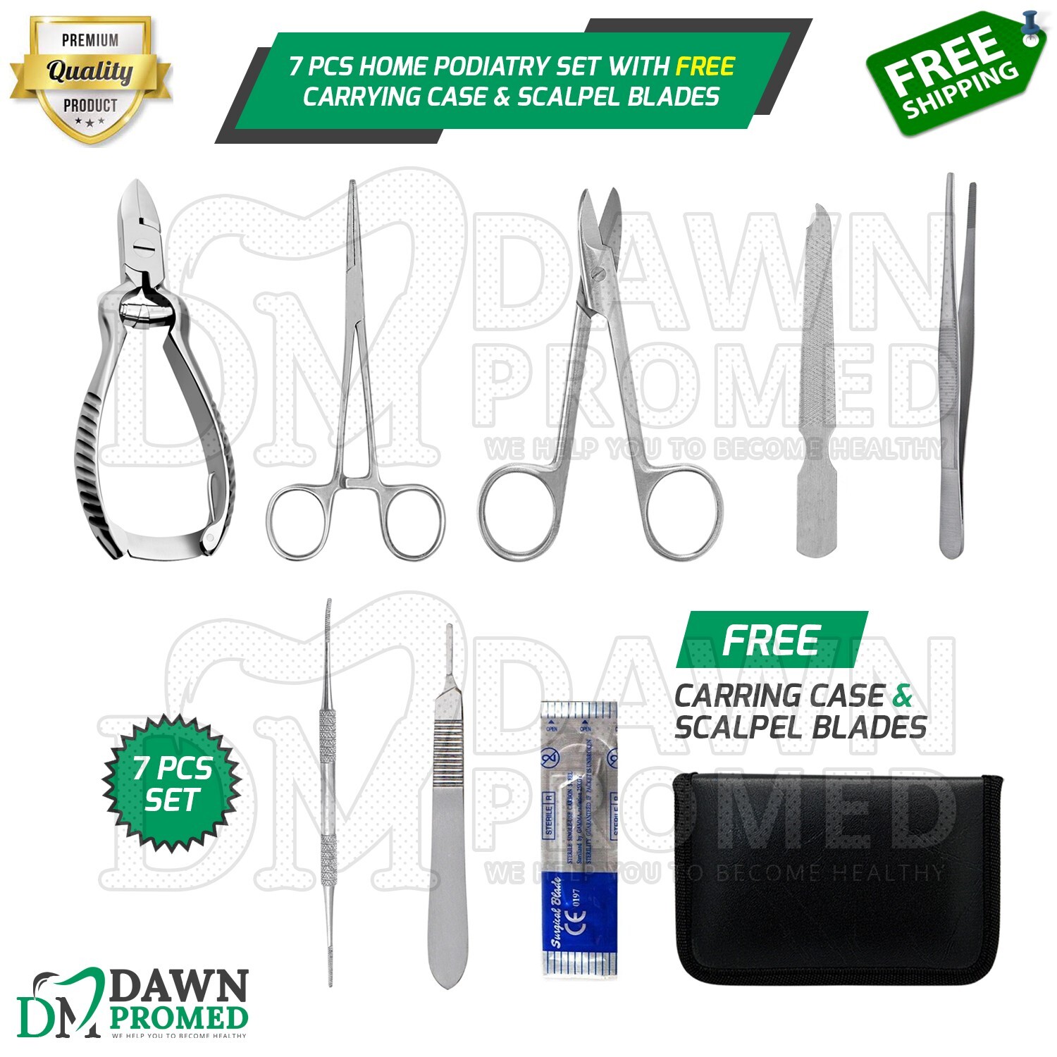 7 Pcs Home Podiatry Set With FREE Carrying Case & Scalpel Blades German Grade