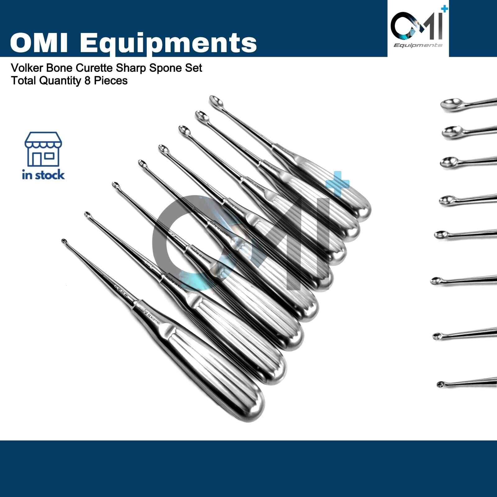 Set 8 Volkmann bone curette sharp spoon dental Medical Surgical tissue surgery