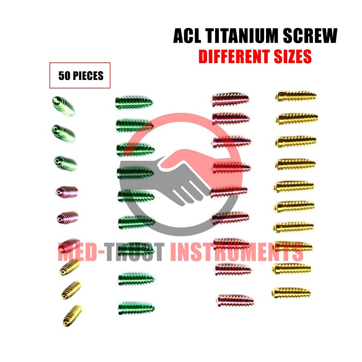 ACL Titanium Screw (Lot of 50pcs) with Different size orthopedic Instrument