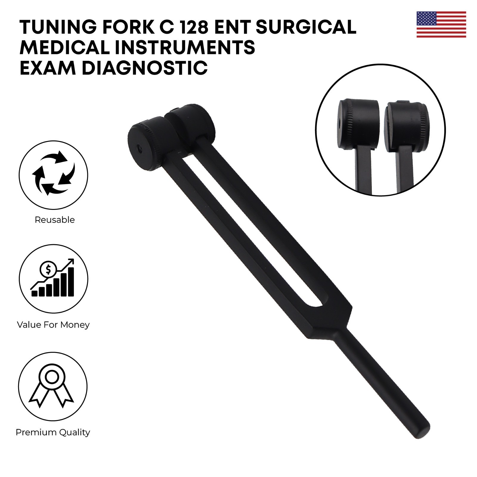 Tuning Fork C 128 Hi-Q Black insulated ENT Exam Diagnostic Instruments