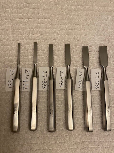 6PCS SET-HOKE OSTEOTOME STRAIGHT 5.5″ BLADE W/–1/8″,3/16″,1/4″,5/16″,3/8″,1/2″
