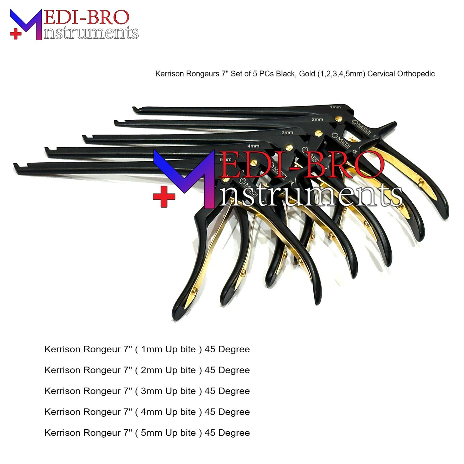Kerrison Rongeur Set 7″ Upward 45° Black 1mm-5mm (5 Pieces Surgical Instruments)