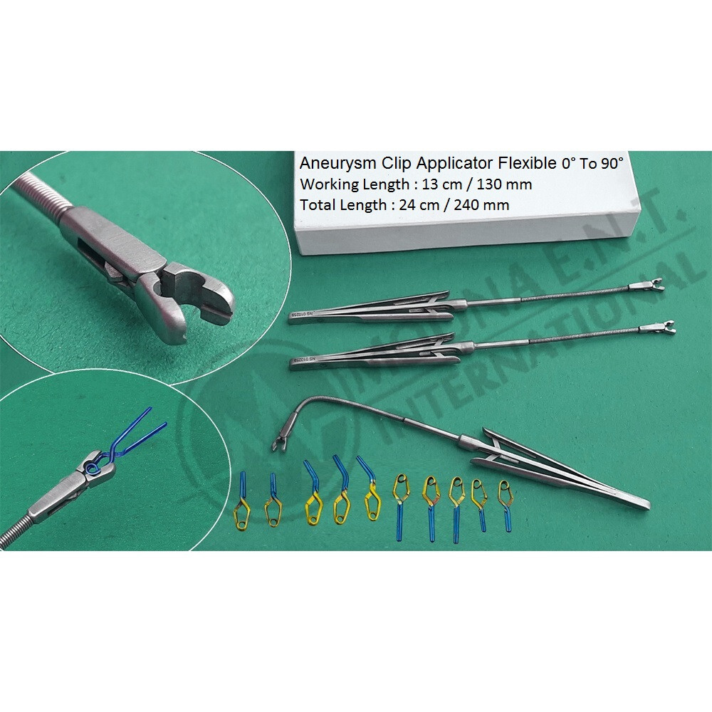 Aneurysm Clip Applicator Flexible 0° To 90° With 10 pieces Titanium Clips