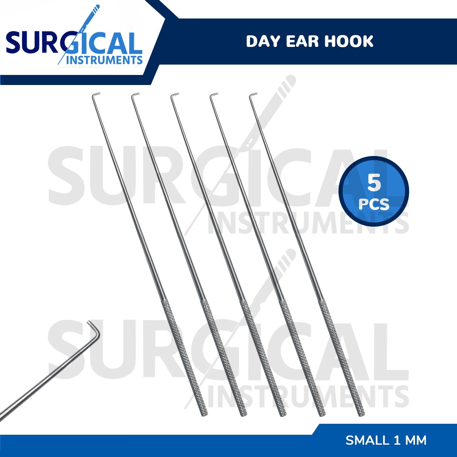5 Pcs Day Ear Hook 6.5″ Small 1 MM ENT Surgical Instruments German Grade