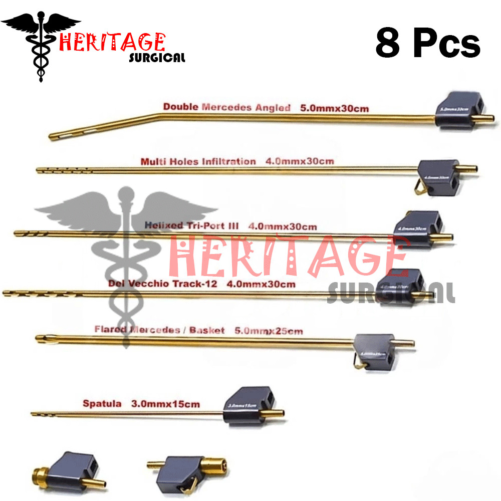 MicroAire Pal Type Fitting Liposuction Cannulas Reusable Set of 8 Pcs