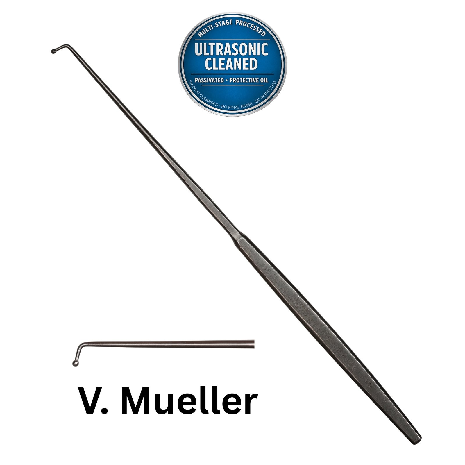 V Mueller S-1988 McCulloch Neuro/Spine Ball-Tip Probe, Angled, 7mm, 9-3/8in