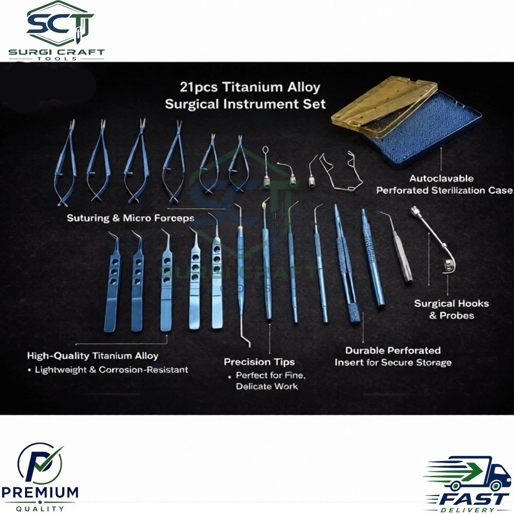 New 21pcs Ophthalmic Cataract Micro Surgery Surgical Instruments with cassette