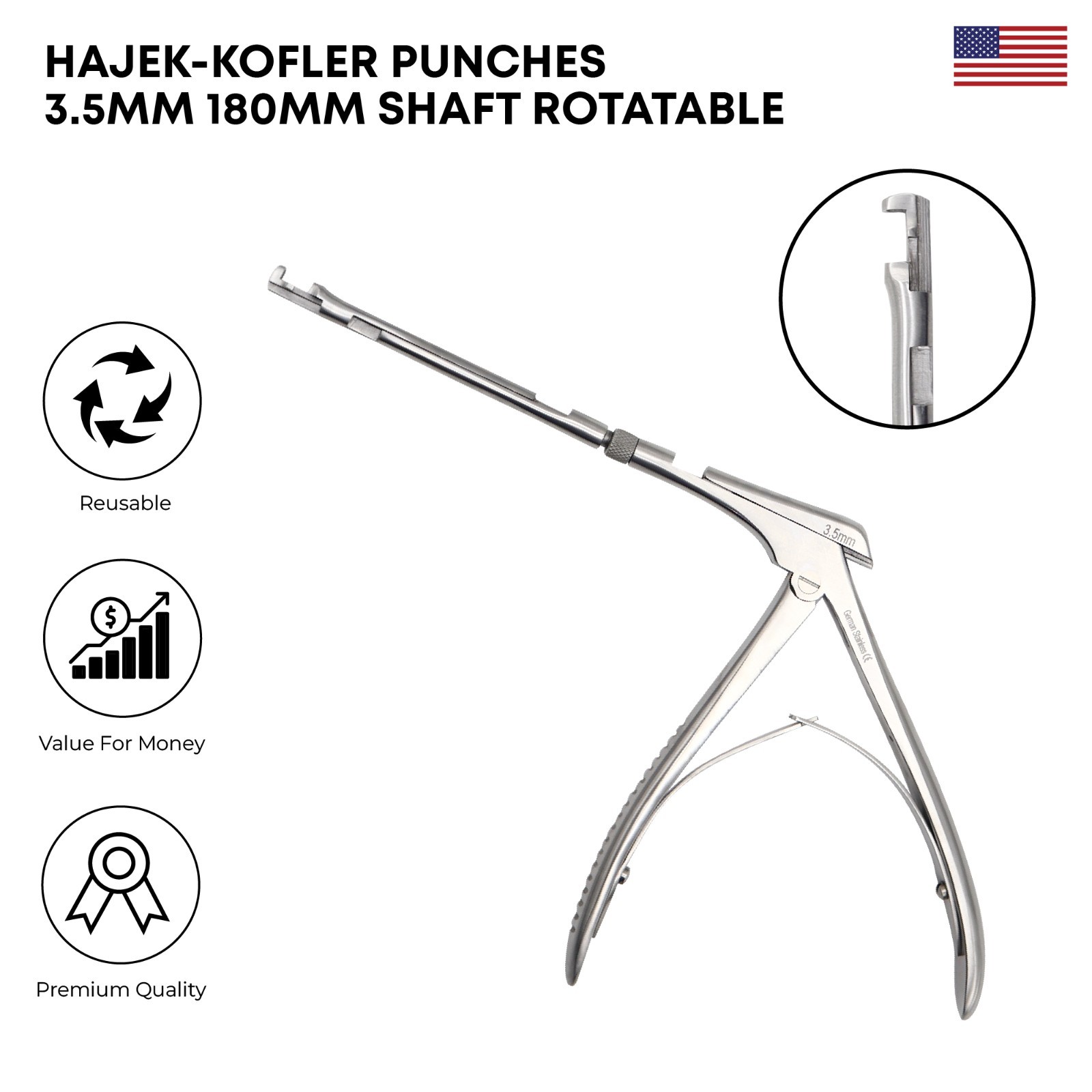 Hajek Kofler Punches 3.5mm 180 mm Shaft Rotatable Surgical Instrument