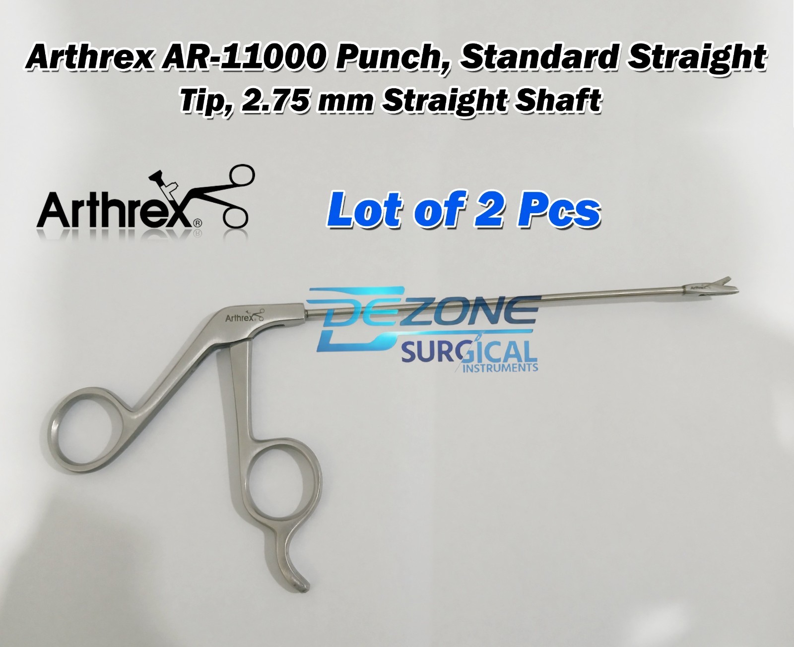 Lot of 2 Arthrex AR-11000 Punch, Standard Straight Tip, 2.75 mm Straight Shaft