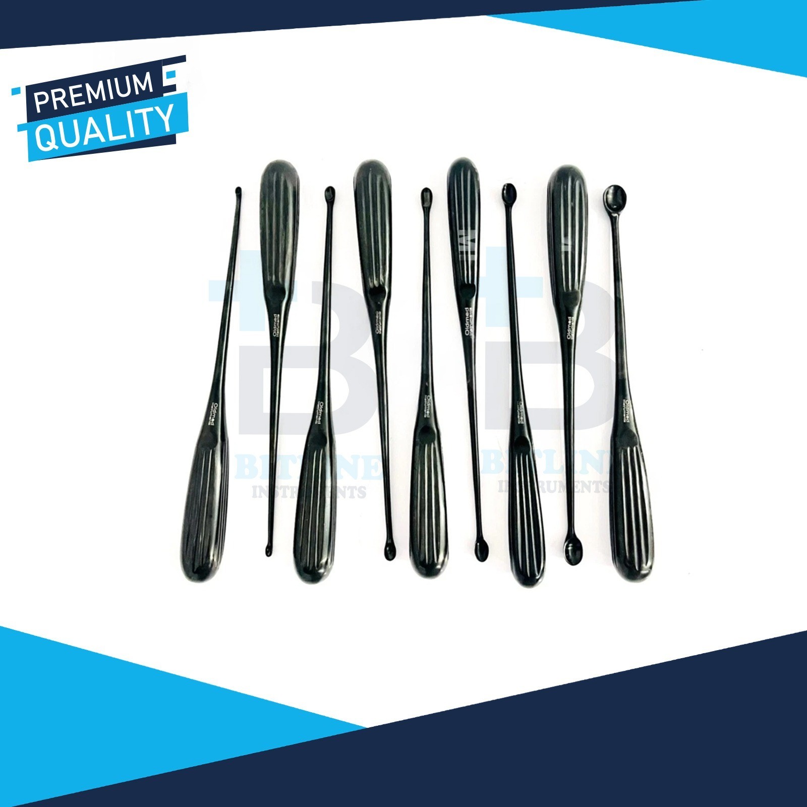Cervical Bone Curette Set Of 8Pcs Orthopedic Surgical Curettes Instruments Black