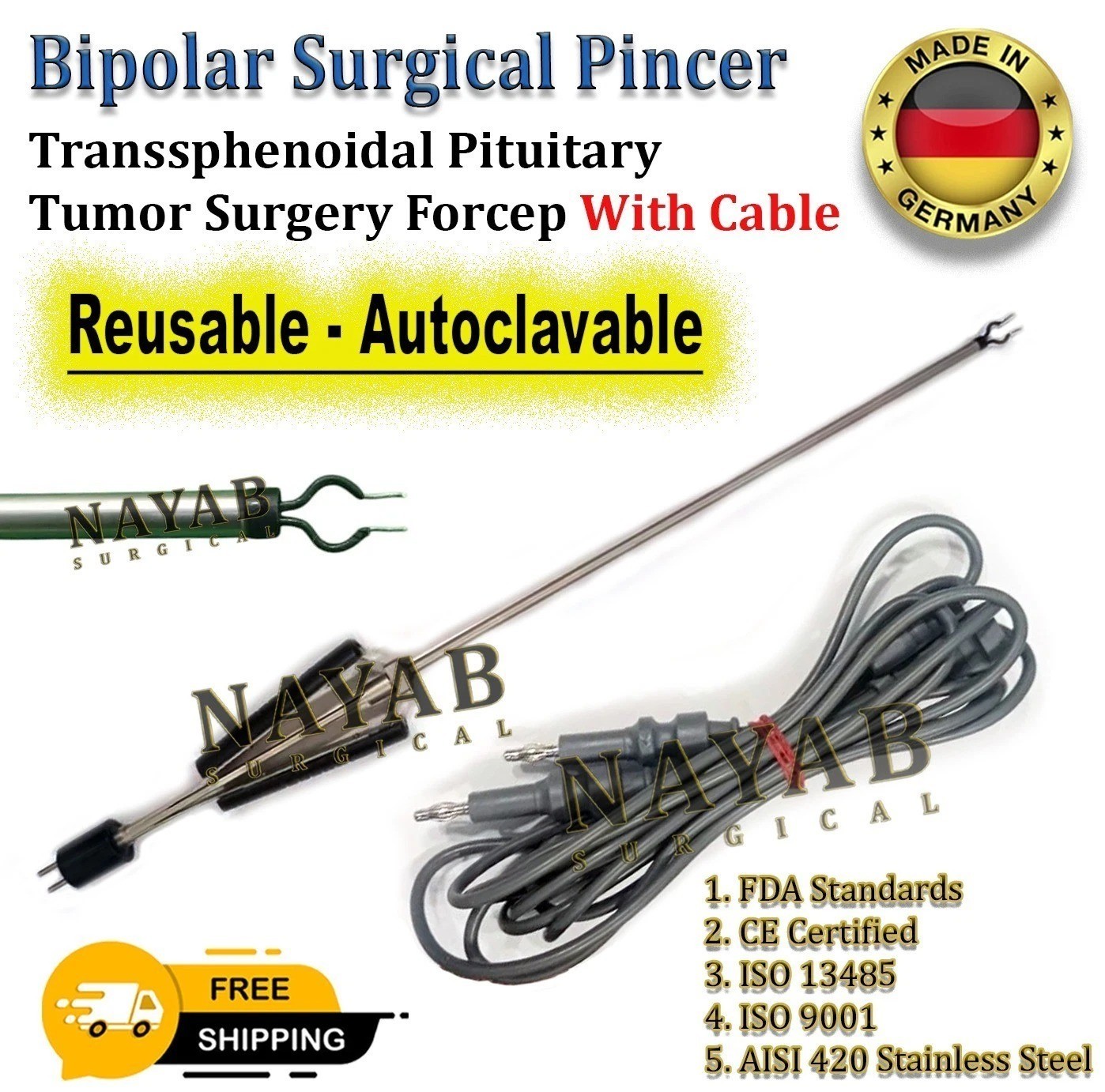 Bipolar Surgical Pincer – Transsphenoidal Pituitary Tumor Surgery Forcep & Cable