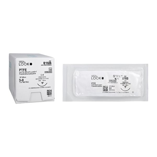 Look X816B PTFE Undyed Reverse Cutting Sutures 3-0 18″ C6 3/8 Circle 18mm 12/Pk
